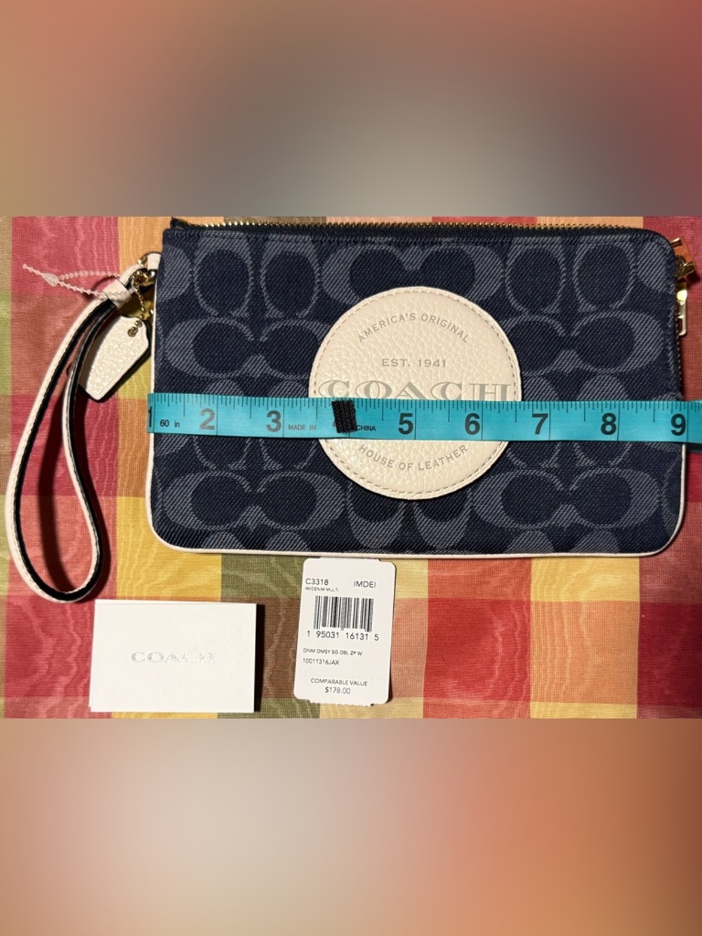 COACH Dempsey 40 Navy Denim/White Signature Tote with Wallet Double Zip Wristlet - Picture 10 of 14